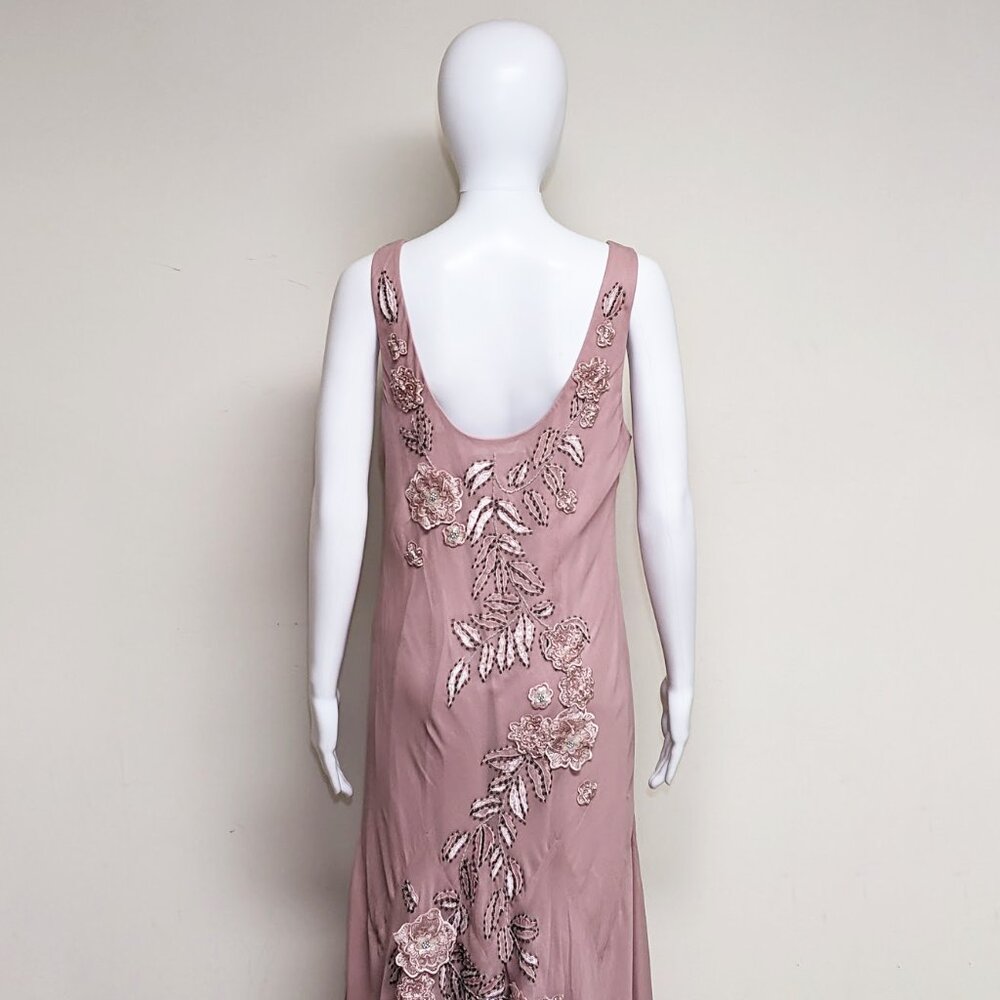 SUE WONG NOCTURNE Vintage 100% Silk Pink Embroidered/Beaded Fairy Core Dress Y2K - Picture 6 of 7